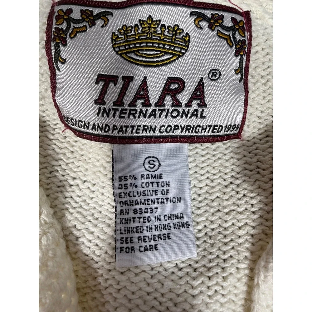 Tiara International Cardigan Womens‎ S Cream Embroidered Hearts Floral Vintage